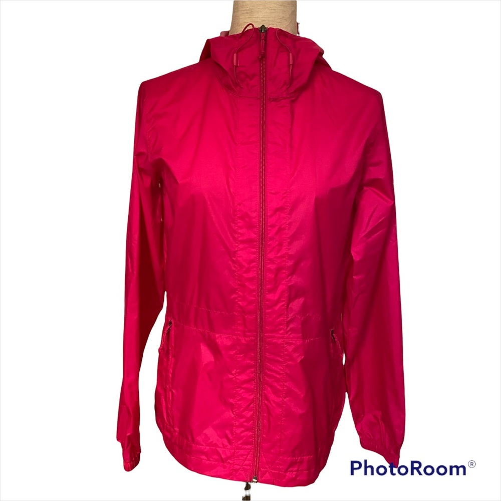 COLUMBIA JACKET COAT WINDBREAKER PINK NYLON HOOD LONG SLEEVE ACTIVE SIZE S